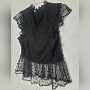Haute Monde BLACK Lace DETAILED Top Like NEW